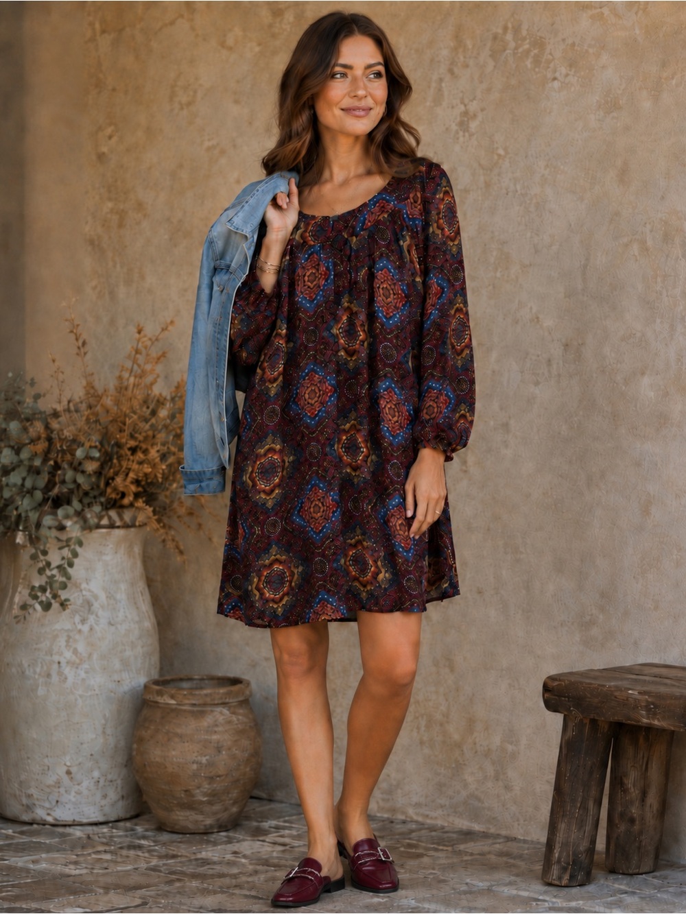Olsenboye Boho Medallion Print Shift Dress Women’s XL